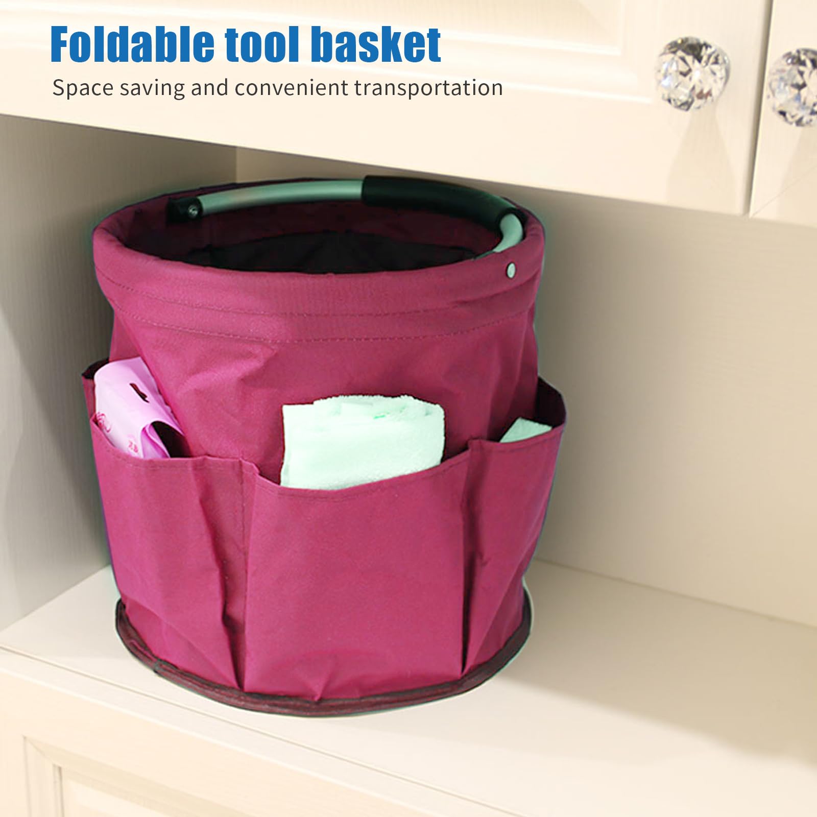Universal-Reinigungs Caddy, Putzmittel Organizer, Faltbare Gartentasche Aufbewahrungsbox Gartenwerkzeuge Tasche, Putzmittel Organizer für Aufbewahrung im Badezimmer Reisen Gartenarbeit (Rosa)