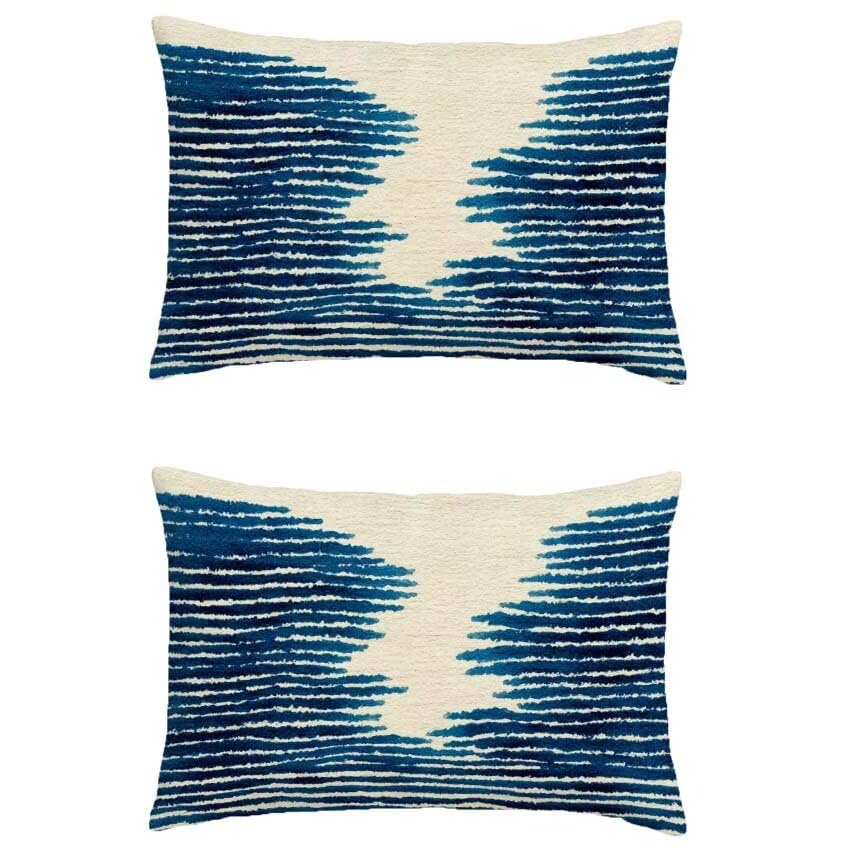 Housse de coussin salon de jardin extérieur bleu marine rectangulaire 80x100cm lin imperméable