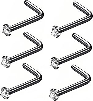 BLESSMYLOVE 316L Surgical Steel 22g/20g/18g Nose Rings Studs L-Shape Nose Nostrial Piercing Body Jewerly L Shaped Nose Studs 1.5mm 2mm 2.5mm 3mm CZ Nose Screw Studs Rings for Women