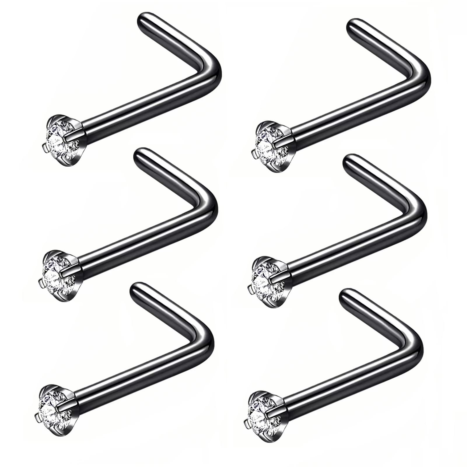 BLESSMYLOVE 316L Surgical Steel 22g/20g/18g Nose Rings Studs L-Shape Nose Nostrial Piercing Body Jewerly L Shaped Nose Studs 1.5mm 2mm 2.5mm 3mm CZ Nose Screw Studs Rings for Women