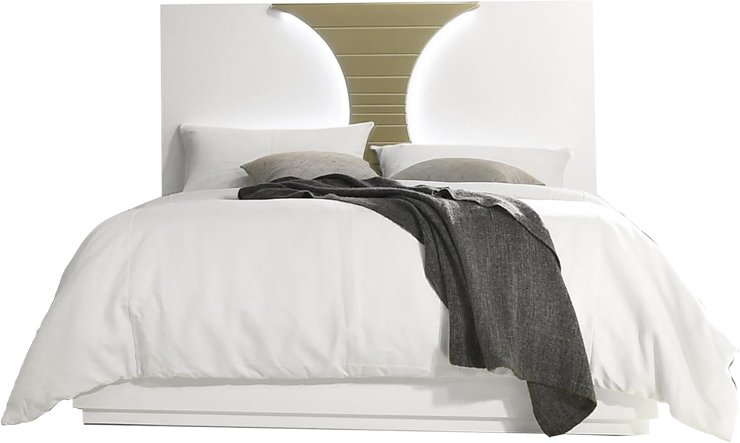 Kings Brand Furniture Claire Wooden King Size Bed with LED Headboard, White/Gold
