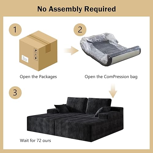 Miniatura 4 de Tumbona de 79 pulgadas para interiores, sofá biplaza de pana doble de gran tamaño, cómodo, sin hueso, sillas de lectura, sofá nube, asiento