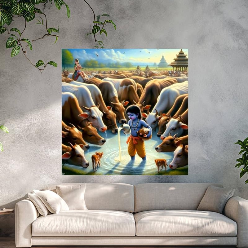 Image of British Terminal Cute little Bal Gopal Baby God Krishna| Kanha Ji | Laddu Lord Makhan Chor Painting Religious Poster for Pregnant Women for wall (matt thin vinyl,sticker,multicolor,unframed)| bj55