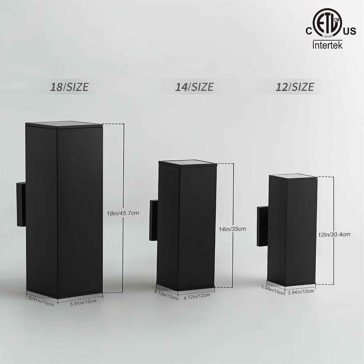 mirrea 14" Modern Outdoor Porch Light in 2 Lights, Matte Black, 2 Pack image 3
