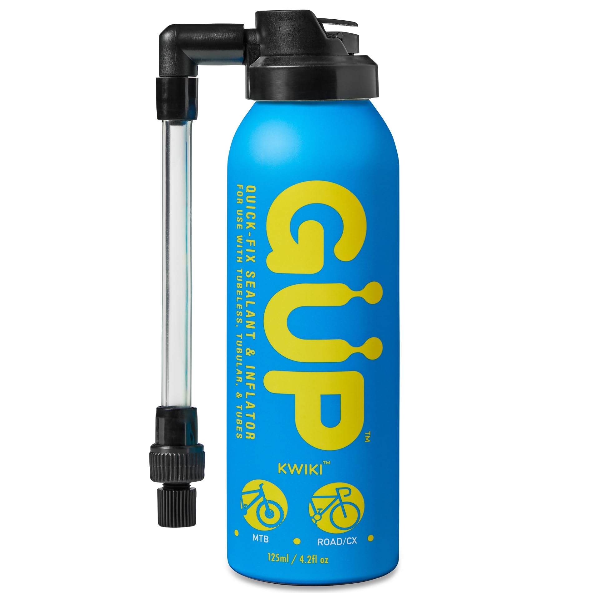 GUP (GÜP Kwiki) Quick Fix Tire Sealant and Inflator; for Mountain Bike, Road, Cyclocross, Gravel; Seal and Repair Flat or Punctured Tires (Hose Top Adapter Schrader/Presta)