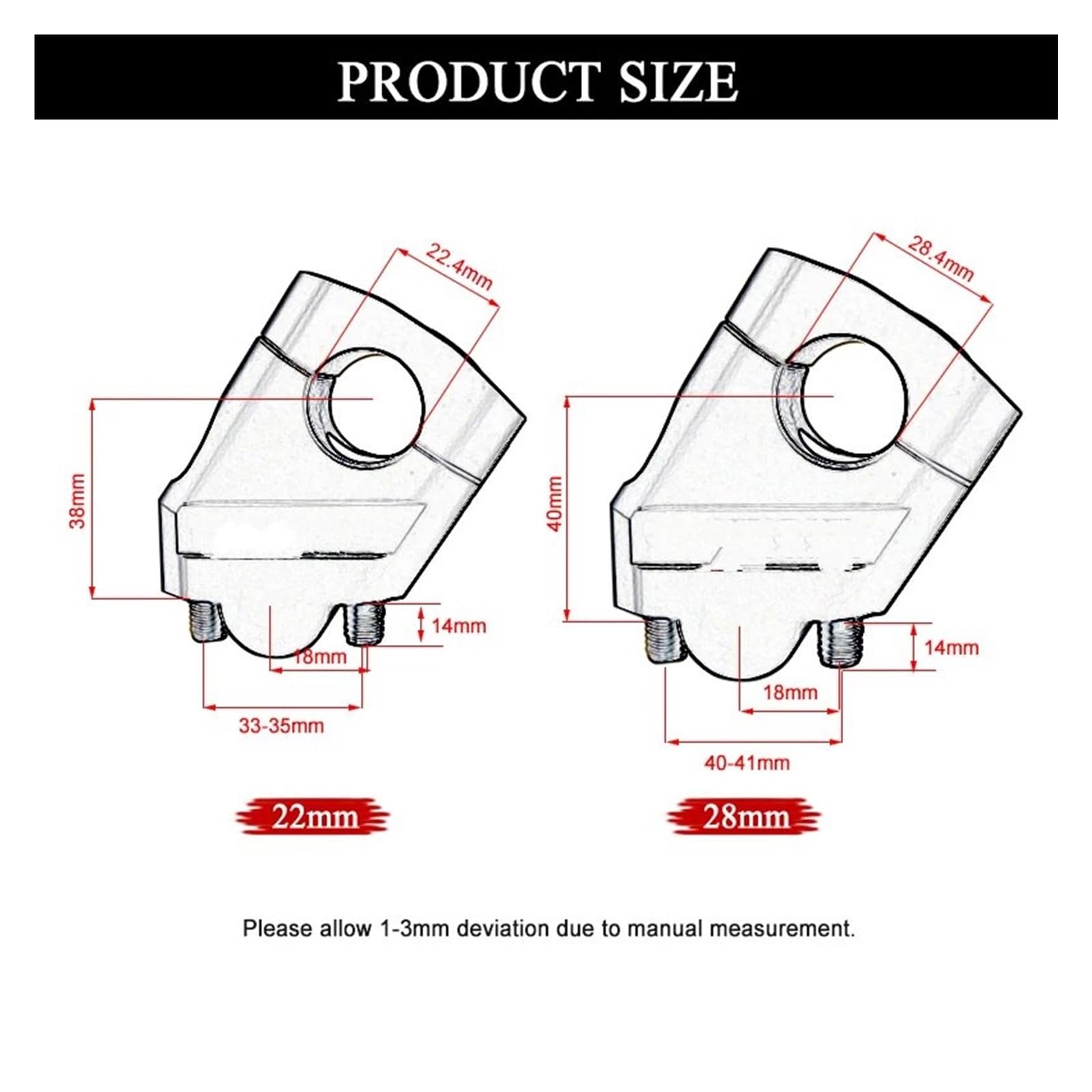 Rialzo Moto Universale Per Kawasaki Riser Bar Mount Manubrio Morsetto 28mm 1 1/8" 22mm 7/8" Montaggio Montante (22mm Black)