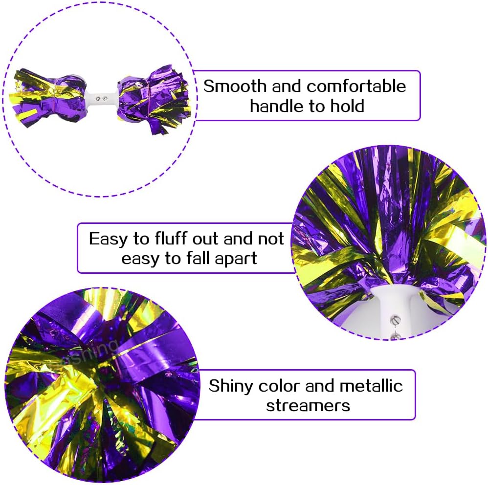 Hooshing 2PCS Pom Poms Cheerleading Professional Cheer Pom Poms with Baton Handle (No Zip Tie) for Cheer Squad Team Sports Spirited Party Dance Training image 5