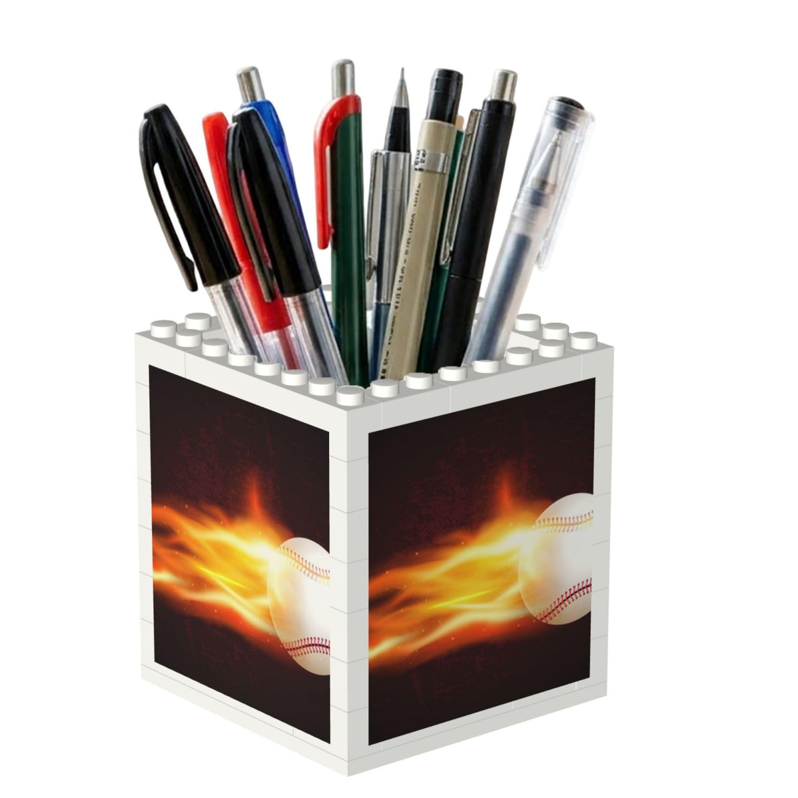 Poadnly Burning Baseball Fire Flame Pattern, Pen Pot Pencil Holder for Office Home School, Compact Desk Organiser for Office Stationery
