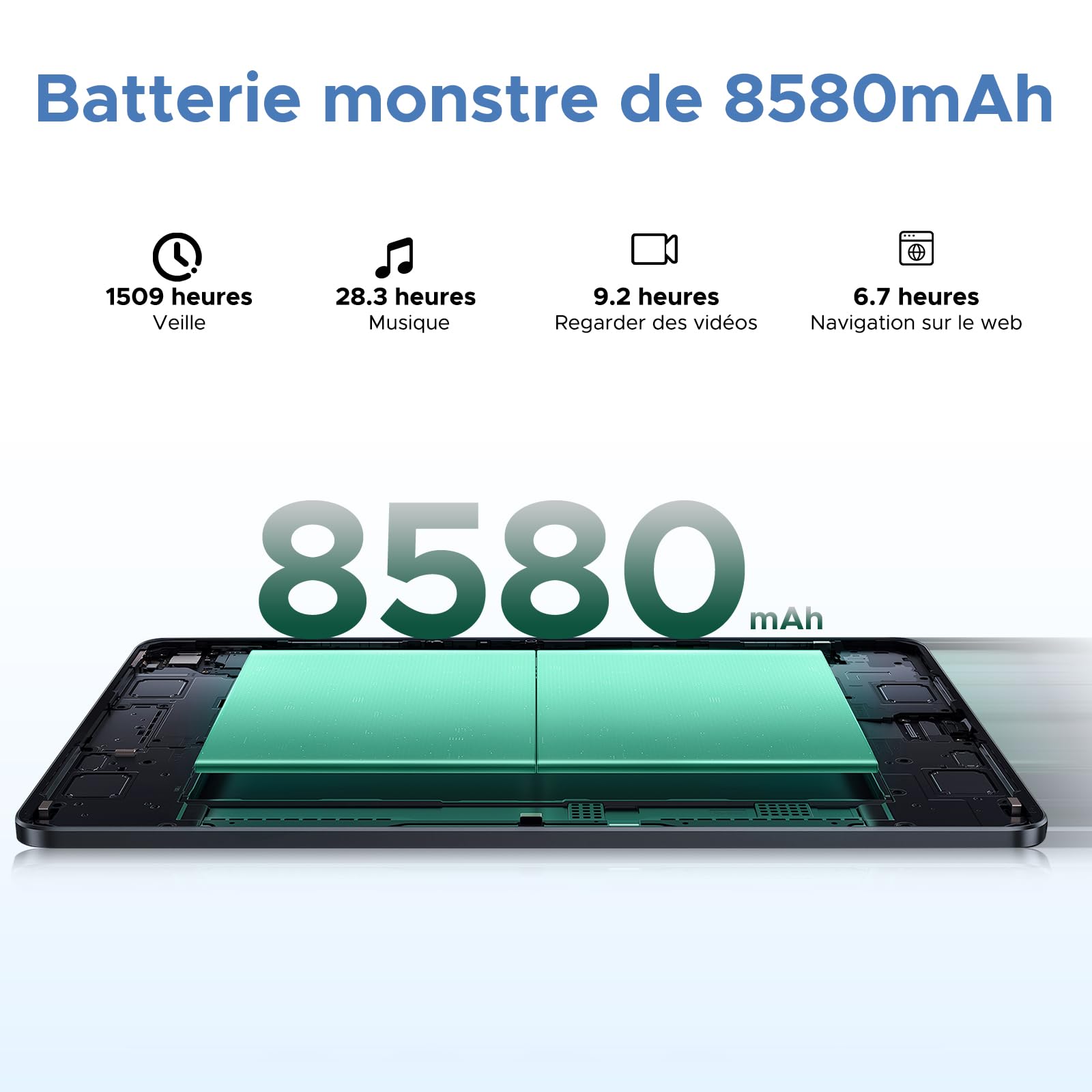 U11 Pro Tablette 11 Pouces,Tablette Android 16, 30GB RAM+256GB ROM/TF 2TB, Batterie 8580mAh, Octa-Core T7200 90Hz,13MP Caméra, Tablette Tactile 1080P/5G WiFi/OTG/Face ID,Noir