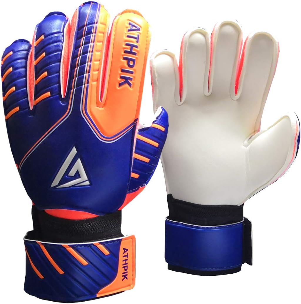 Youth&Adult Goalkeeper Gloves| Anti-Slip Latex Soccer Gloves with Finger Hyperextension Prevention & Dual Wrist Support| Blue & Orange
