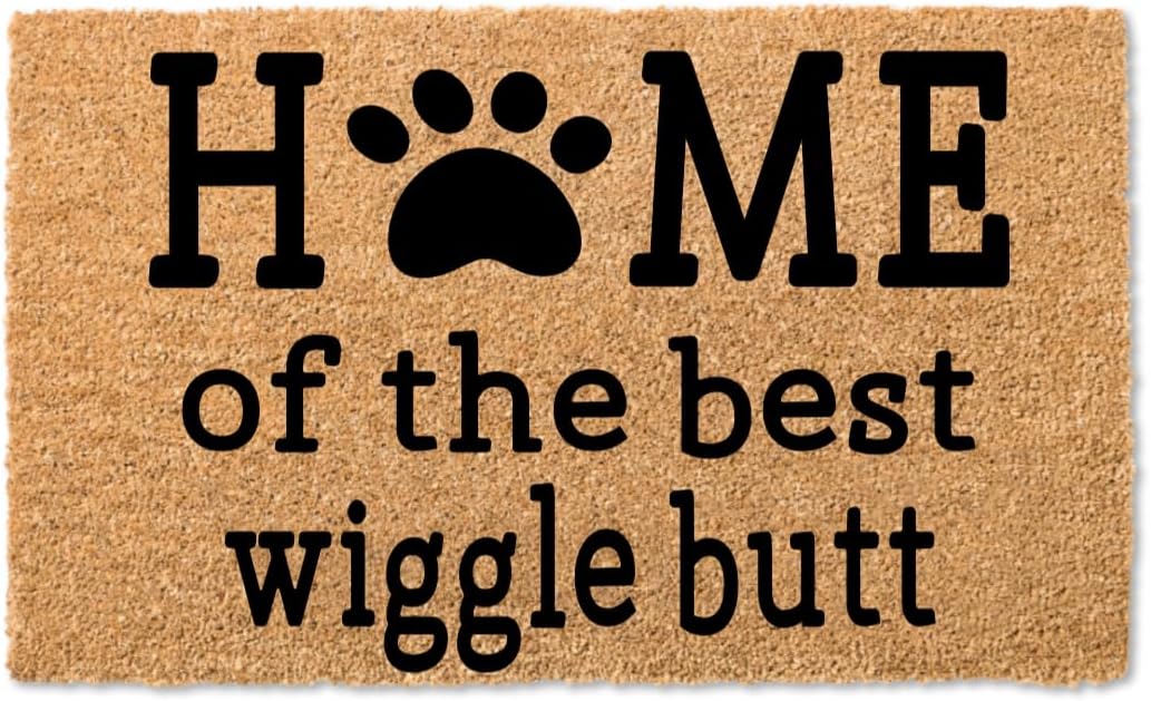 Home of The Wiggle Butt Doormat | Wedding Gift | Custom Doormat | Family Monogram Personalized Doormat | Closing Gift | Welcome Mat | Front Door Mat | Premium Quality, Thick Coir & Made in The USA