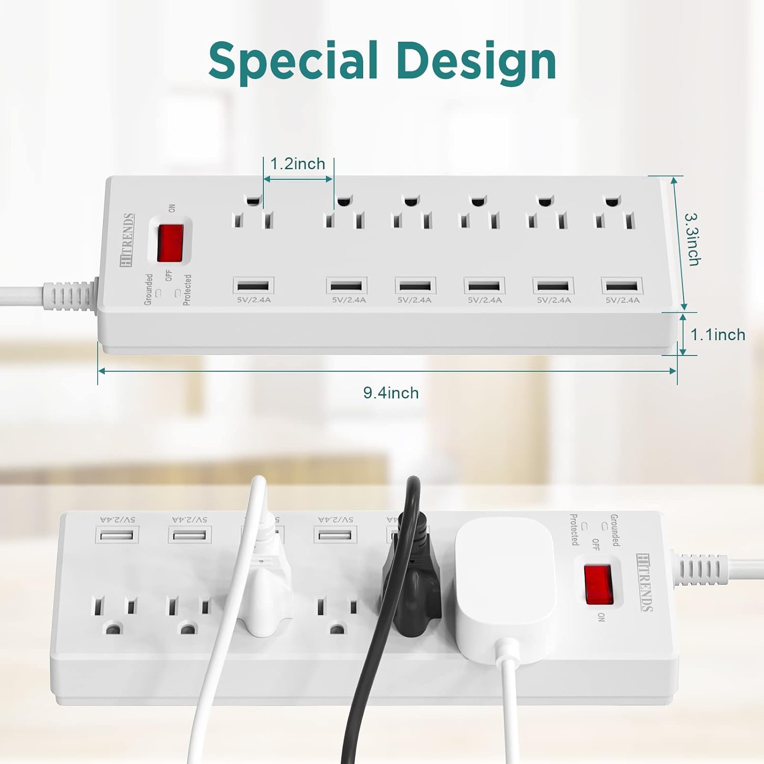 Black Friday Clearance HITRENDS Surge Protector Power Strip 6 Outlets with 6 USB Charging Ports, USB Extension Cord, 1625W/13A Multiplug for Multiple Devices Smartphone Tablet Laptop Computer (6ft, white)