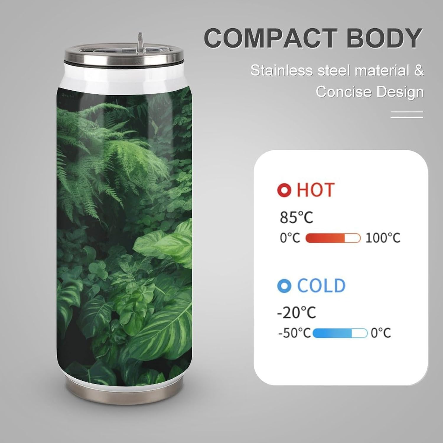 Stainless Steel Cups Densely Growing Green Plants Printed Coke Cup Stainless Steel Insulated Cups with Lid And Straw