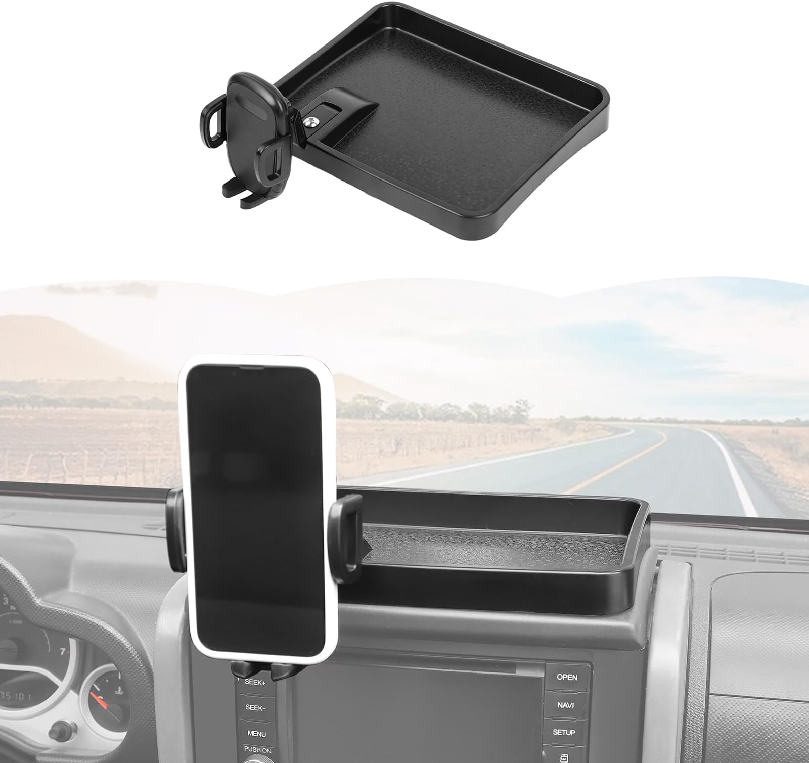 Cell Phone Holder Dash Mount Holder with Storage Box Bracket Center Console Interior Accessories for Jeep Wrangler JK JKU 2007-2010