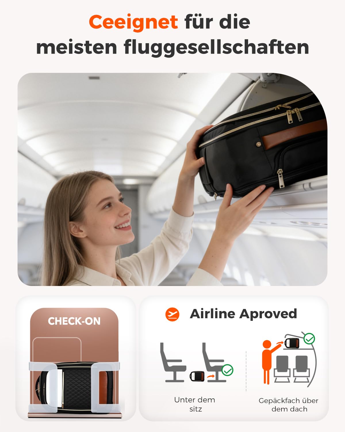 Rucksack mit Rollen Damen 17 Zoll Laptop, 2 in 1 Rucksack Trolley, Leichter Reise Laptop Trolley (52x33x20 cm),180 Grad Offnung, wasserabweisend, 35 Liter Fassungsvermogen