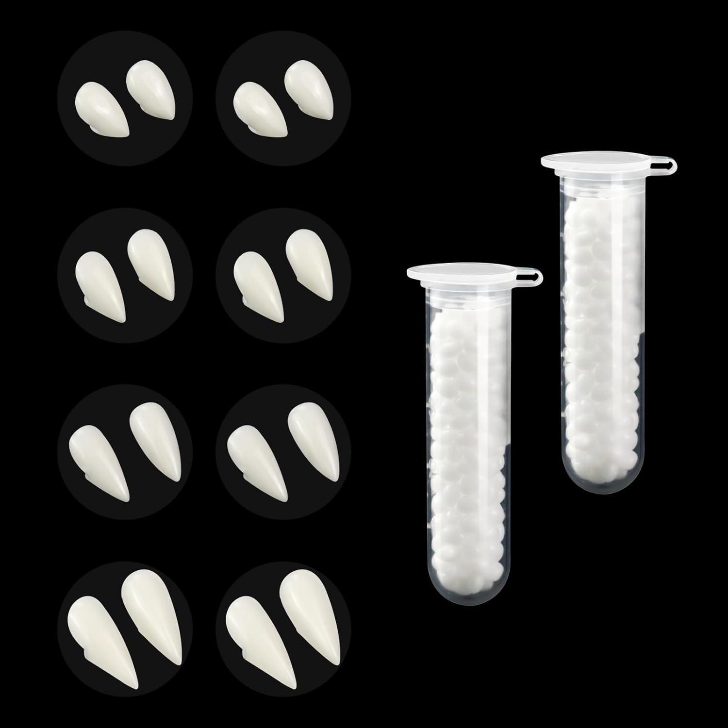 8 Pairs Vampire Teeth, 4 Size Vampire Fangs with 2 Teeth Glue, Halloween Horror False Teeth Dentures
