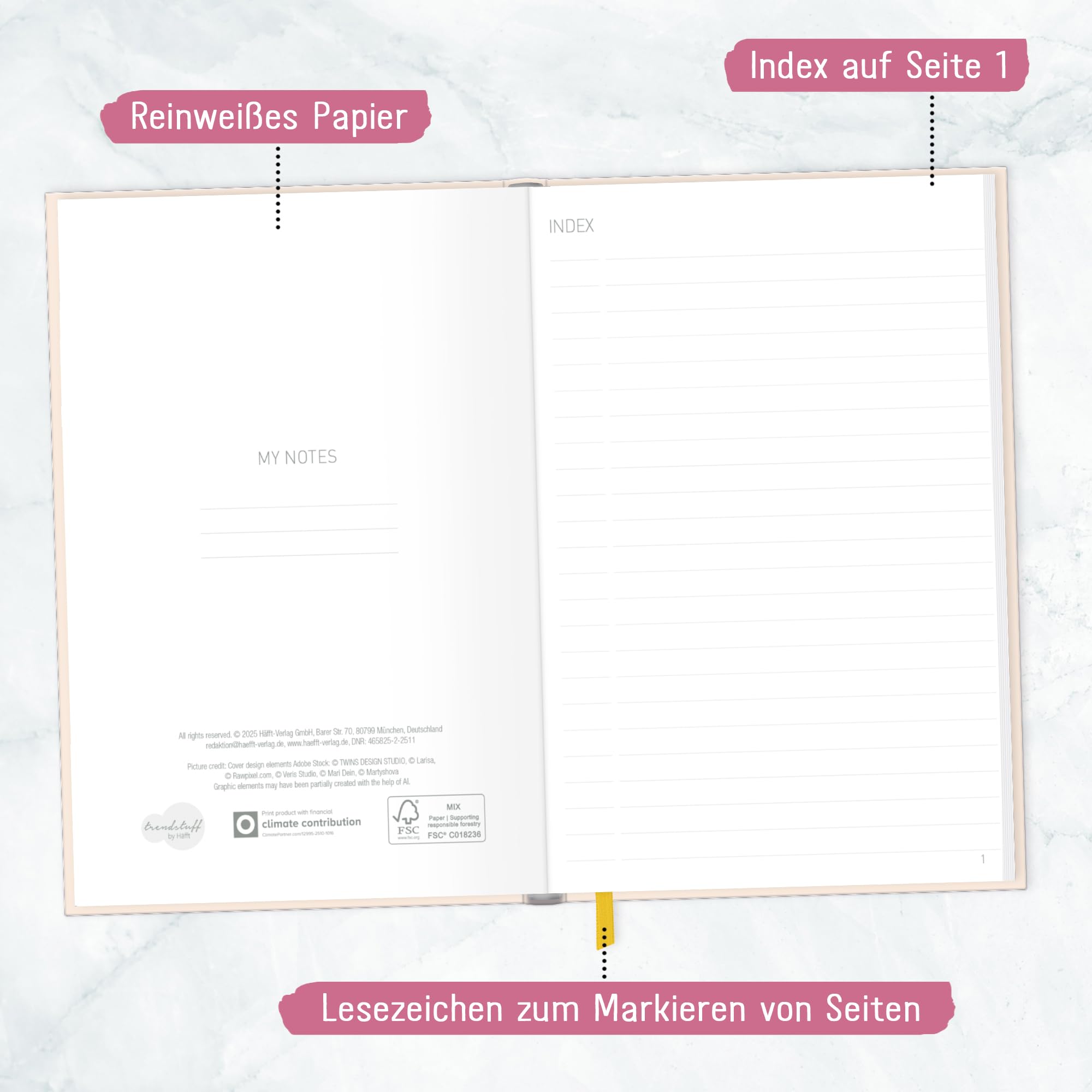 Carnet de notes A5 ligné Trendstuff by Häfft 124 pages journal intime