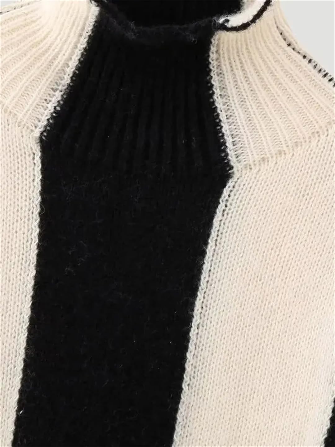 Maglione da donna a collo alto a righe lavorato a maglia a maniche lunghe casual allentato pullover maglione top