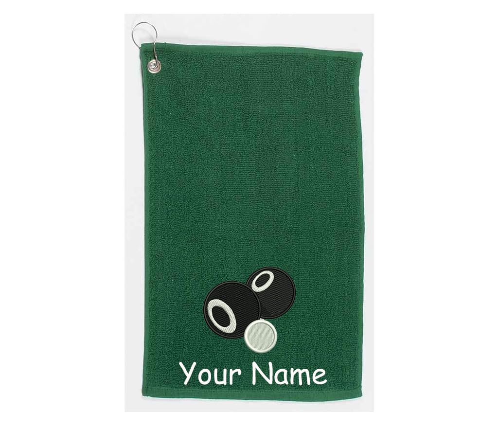Personalised Lawn Bowls Towel – Embroidery and Clip 100% Ringspun Cotton Lawn Bowls Accessories - Lawn Bowls Gift - Christmas Lawn Bowls Gift, Green (Green)