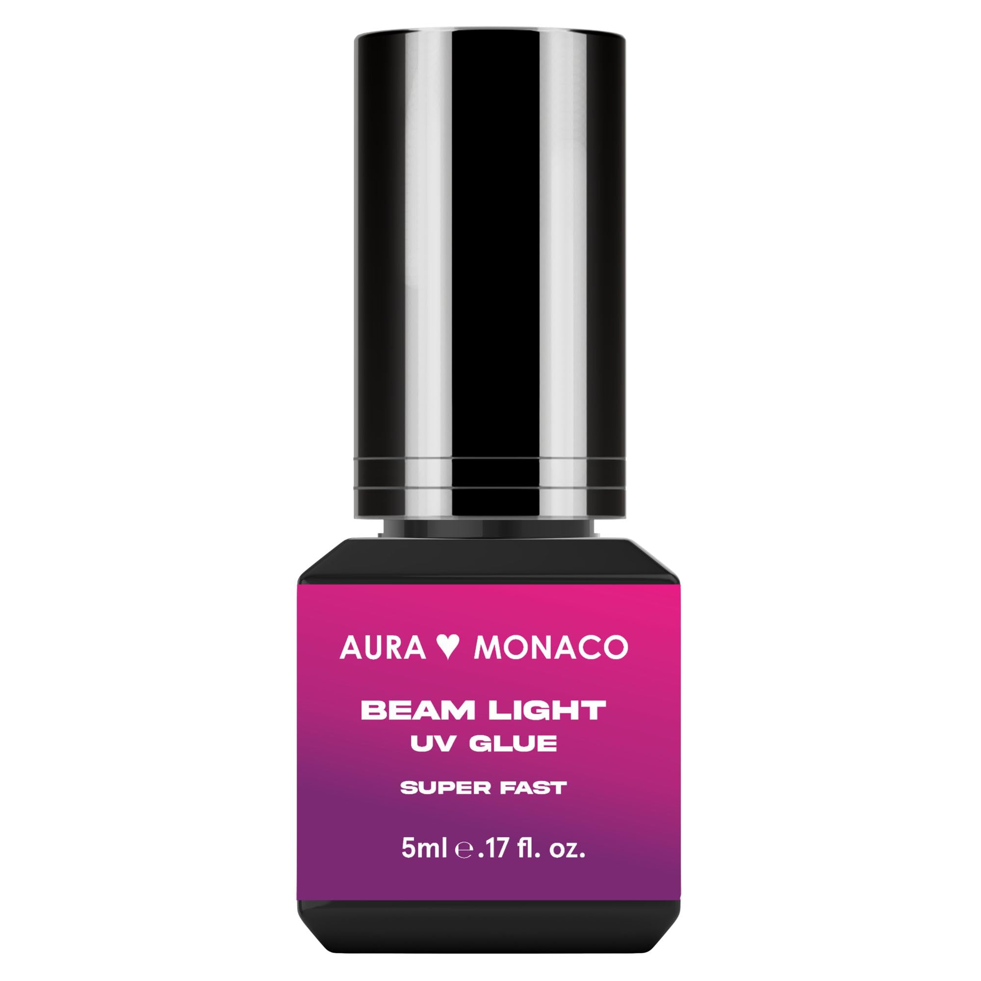 AURA Monaco | Beam Light UV Wimpernkleber Super Fast – Transparenter UV Lash Glue für Beam Light UV-LED-Systeme – 1 Sekunde Trocknungszeit, starker Halt und allergikerfreundlich – 5 ml (Pack of 1)