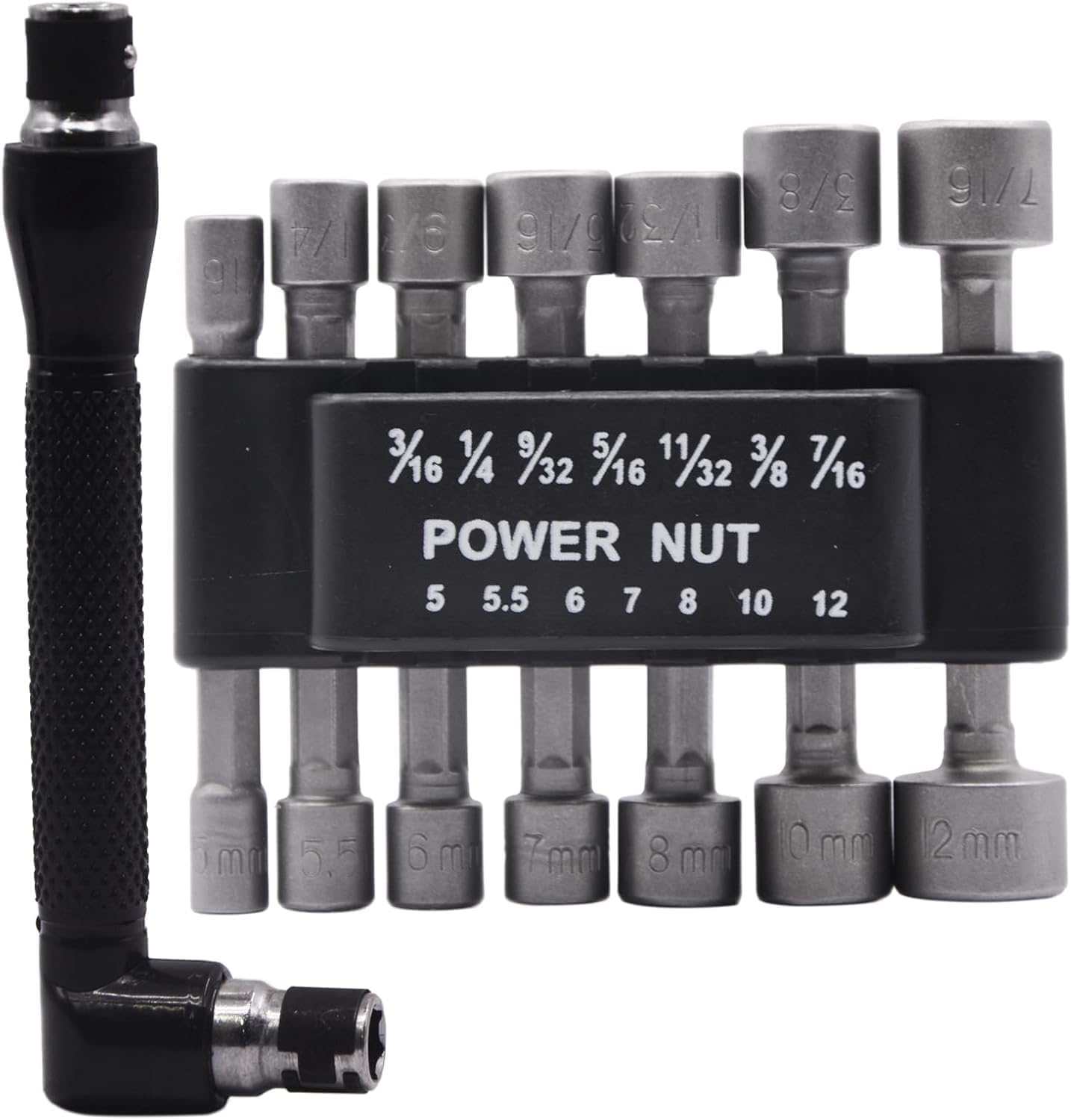 15pcs nut driver set,Hex 5/16 Drill Bit Nut Driver Set Socket Adapter 1/4 inch 42mm electrician tools, Contain L-shaped manual tool+ nylon storage bag