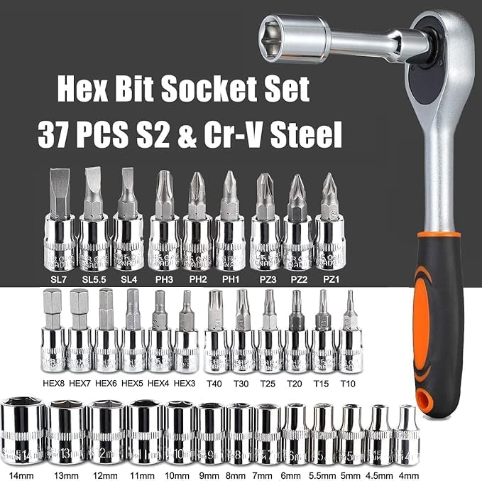 Image of Tool Kit 46 Pcs Household | 1 /4 Drive Socket Screwdriver Wrench Set for Bike, Car Repairs & More Spanner & Socket Set All Size Tool Kit Goti Pana Perfect for DIY Enthusiasts, Black
