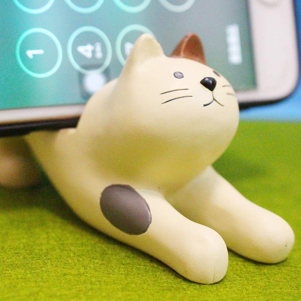 Jiakalamo Lazy Bracket Cat Shape Resin Phone Holder Desktop Stand Fixing Mini Portable,Cat Desk Cell Phone Stand Holder Home Office Works(White) - Image 2