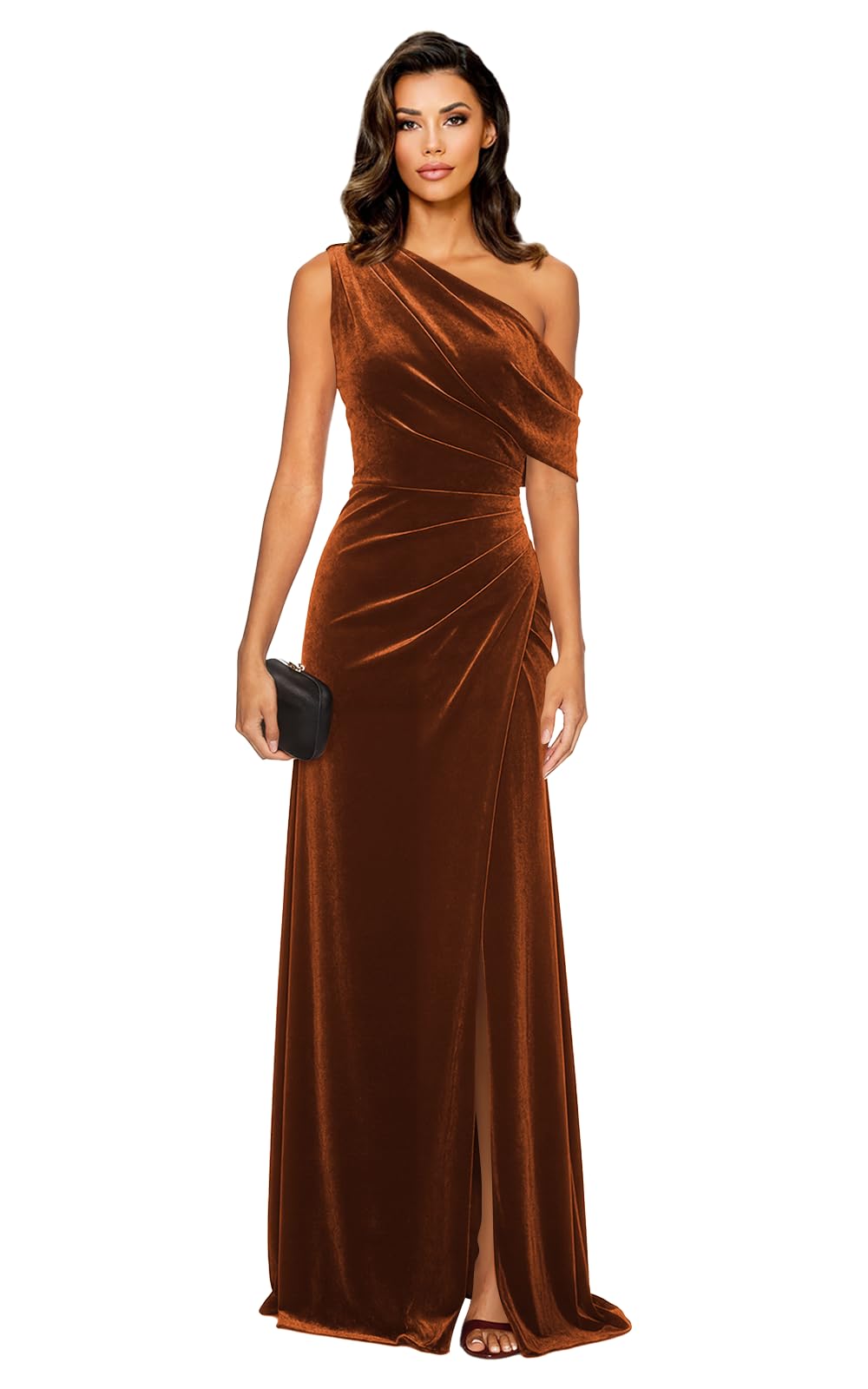 Womens One Shoulder Velvet Formal Dresses For Bridesmaid Long Mermaid