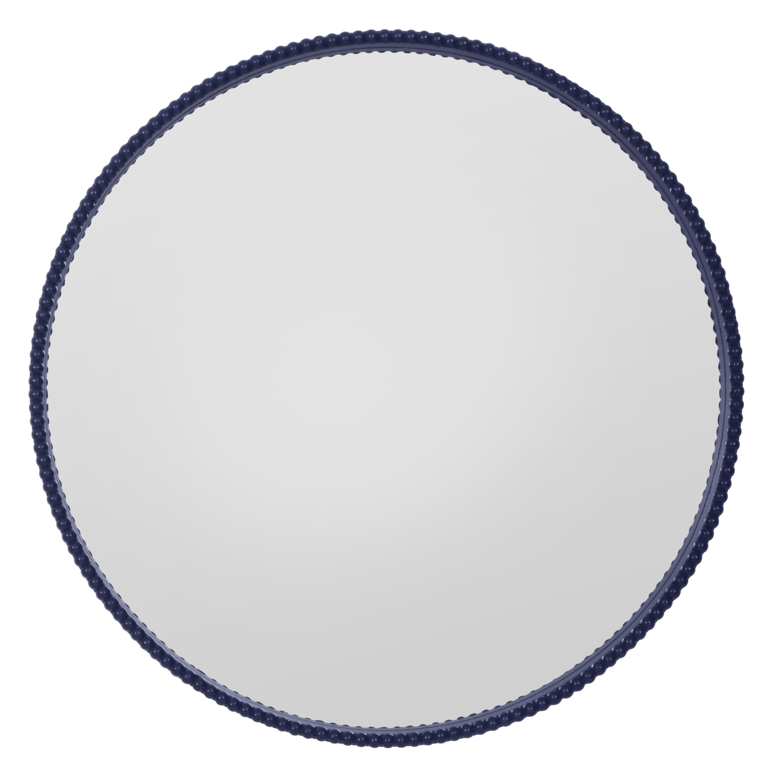 Home Selections Round Bobbin Wall Mirror, 20" (50 CM), Circle Deep Framed Wooden Beaded Mirror, Blue