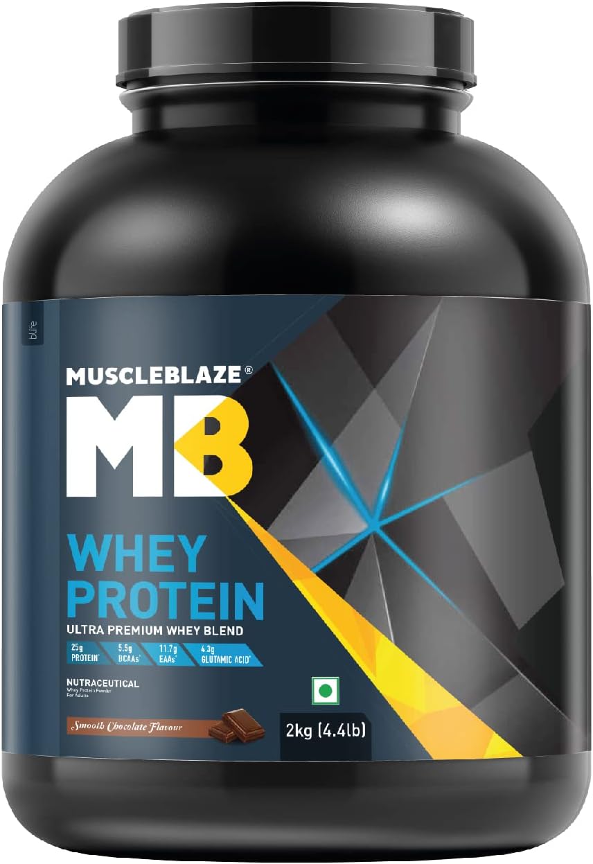 MuscleBlaze 100% Whey Protein, Ultra Premium Blend with Whey Protein Concentrate & Whey Protein Isolate, 25 g Protein per Scoop (Smooth Chocolate, 2 kg / 4.4 lb)