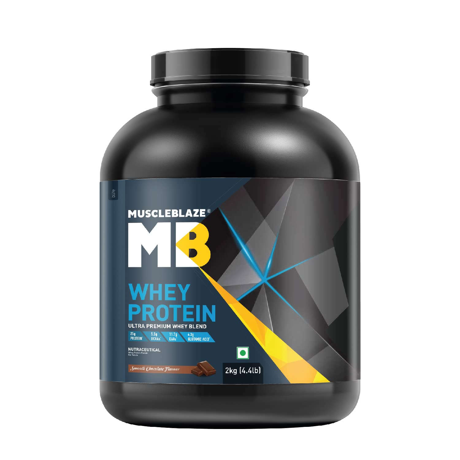 MuscleBlaze 100% Whey Protein, Ultra Premium Blend with Whey Protein Concentrate & Whey Protein Isolate, 25 g Protein per Scoop (Smooth Chocolate, 2 kg / 4.4 lb)