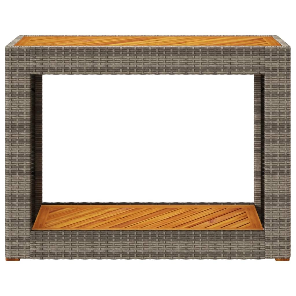 Stół ogrodowy z drewnianym blatem, szary, polirattan, 100 x 40 cm, odporny na warunki atmosferyczne, do użytku na zewnątrz, stół balkonowy, stół balkonowy, stół wypoczynkowy, na taras, do