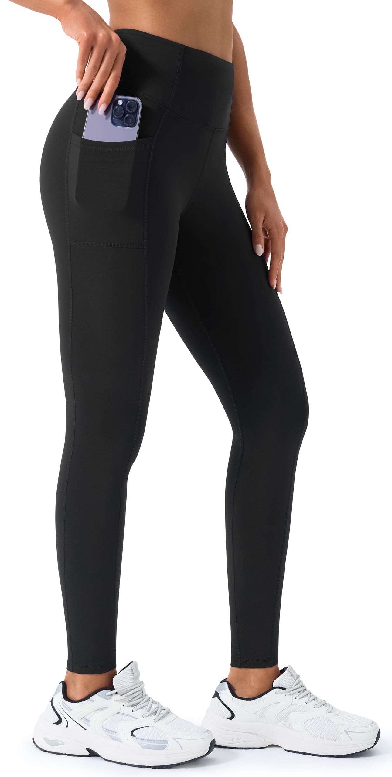 Womens Fleece Lined Thermal Leggings with Pockets, High Waist Winter Warm Thick Gym Workout Running Yoga Pants for Women