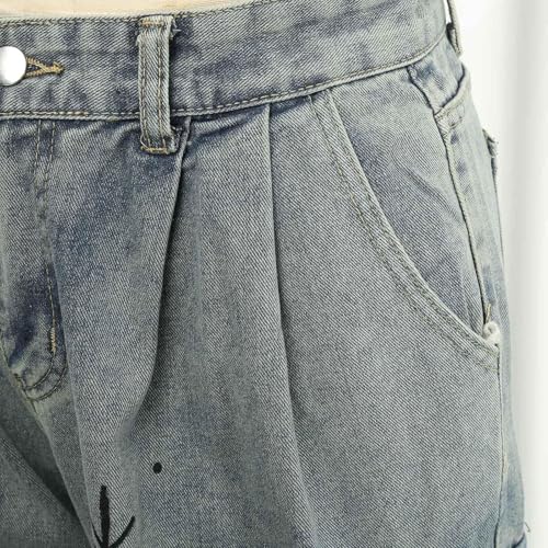 Teen Girls Baggy Y2k Jeans Low Waist Pattern Print Wide Leg Denim Pants Casual Vintage Fashion Aesthetic Streetwear3