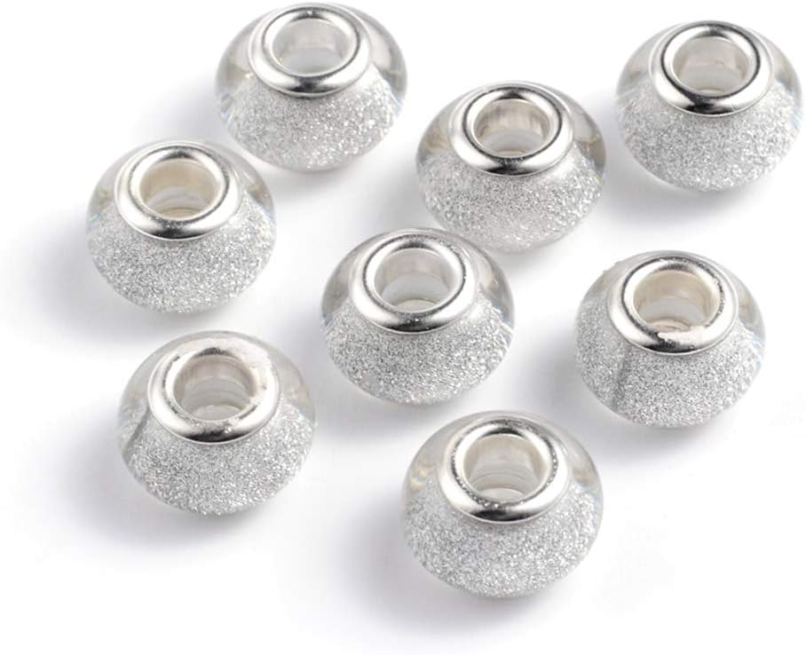 KISSITTY 100pcs Silver Color Acrylic European Beads 5mm Large Hole Rondelle Charms Bead Spacers 14x9mm 0.55x0.35inch for DIY Snake Chain Charm Bracelet Making - Image 7