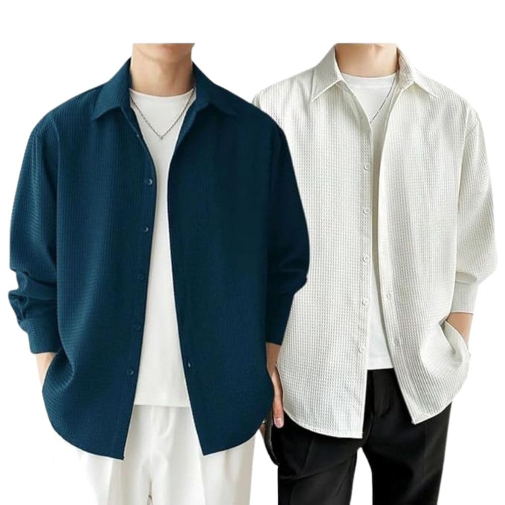 Leriya Fashion Men's Formal Button Down Shirt – Slim Fit Shirt's for Men | Textured Long Sleeve Polycotton| Business & Meeting Ready (Available in Plus Size and Combo Pack of 2)