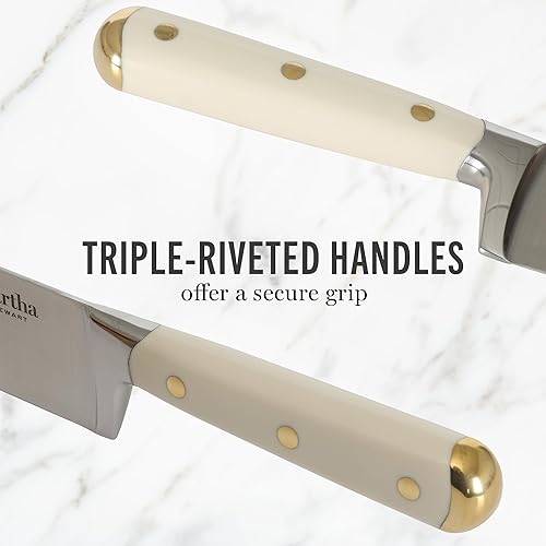 Miniatura 5 de Martha Stewart 16 Piece Lockton High Carbon Stainless Steel Cutlery Kitchen Knife Block Set W/ABS Tripe Riveted Forged Handle Acacia Wood Block