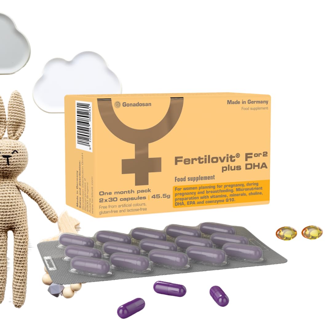 Fertilovit® For2 Plus DHA | Premium prenatal Supplement for Pregnancy and Breastfeeding | Complete Care with DHA and Choline for Brain and Eye Development | 60 Capsules | 1-Month Pack (One Size)