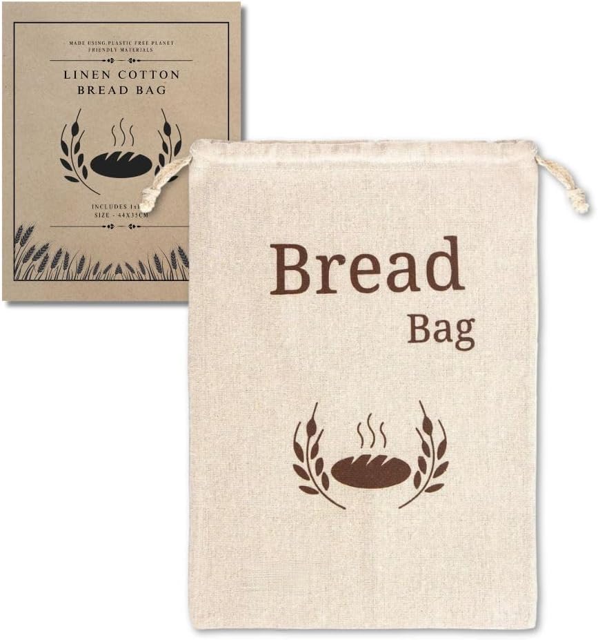 New Living Organic Linen Bread Bag Extra Large | 1 x Reusable Bread Bags | Food Storage Bag | Bread Storage Bags | 44x35 cm | Eco Bread Bag