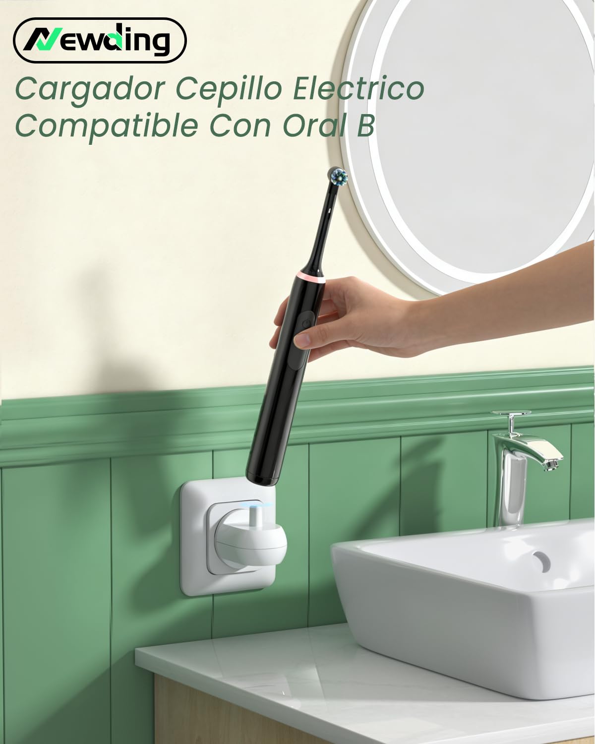 Cargador Inalámbrico Cepillo Electrico Compatible con Braun Oral B Vitality Pro/Pro 3/3000/ 3900N/ iO2/ iO3/ iO6/ iO5/Junior/Smart Series, Enchufe de Pared Directo sin Cables para un Baño Ordenado