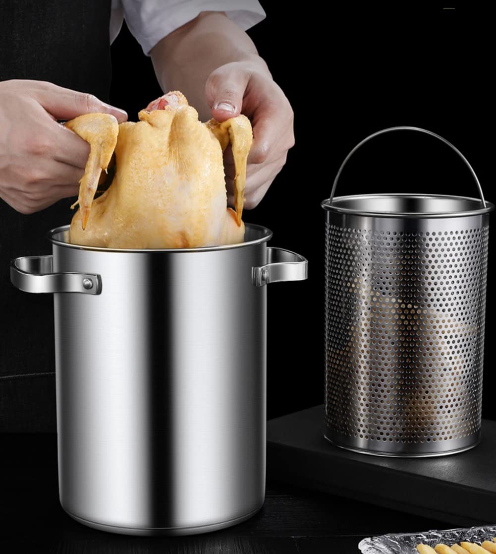 Spargeltopf, 304 Edelstahl, Gemüsedampfer, Spaghetti-Nudelkocher, Öl-Fritteuse, Heimküche, Kochwerkzeug mit Korb und Deckel, 4,2 l, BPA-frei