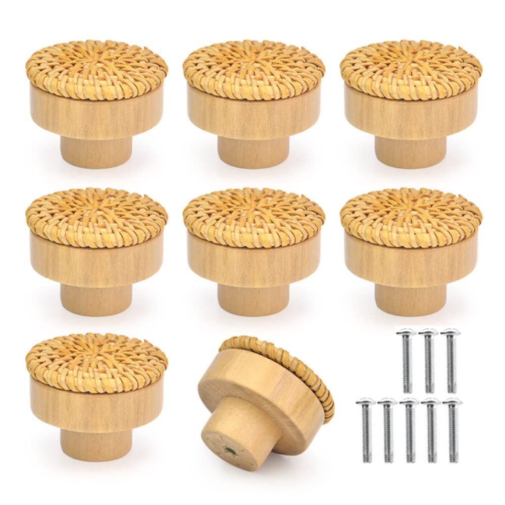Poignées en rotin Youther boutons de tiroir en bois naturel pour placard