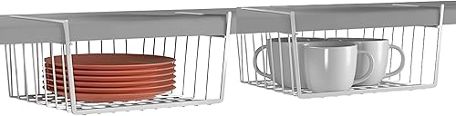 Cestas de almacenamiento de alambre para debajo del estante, organizador colgante para gabinete, despensa o armario, cesta de metal blanco para