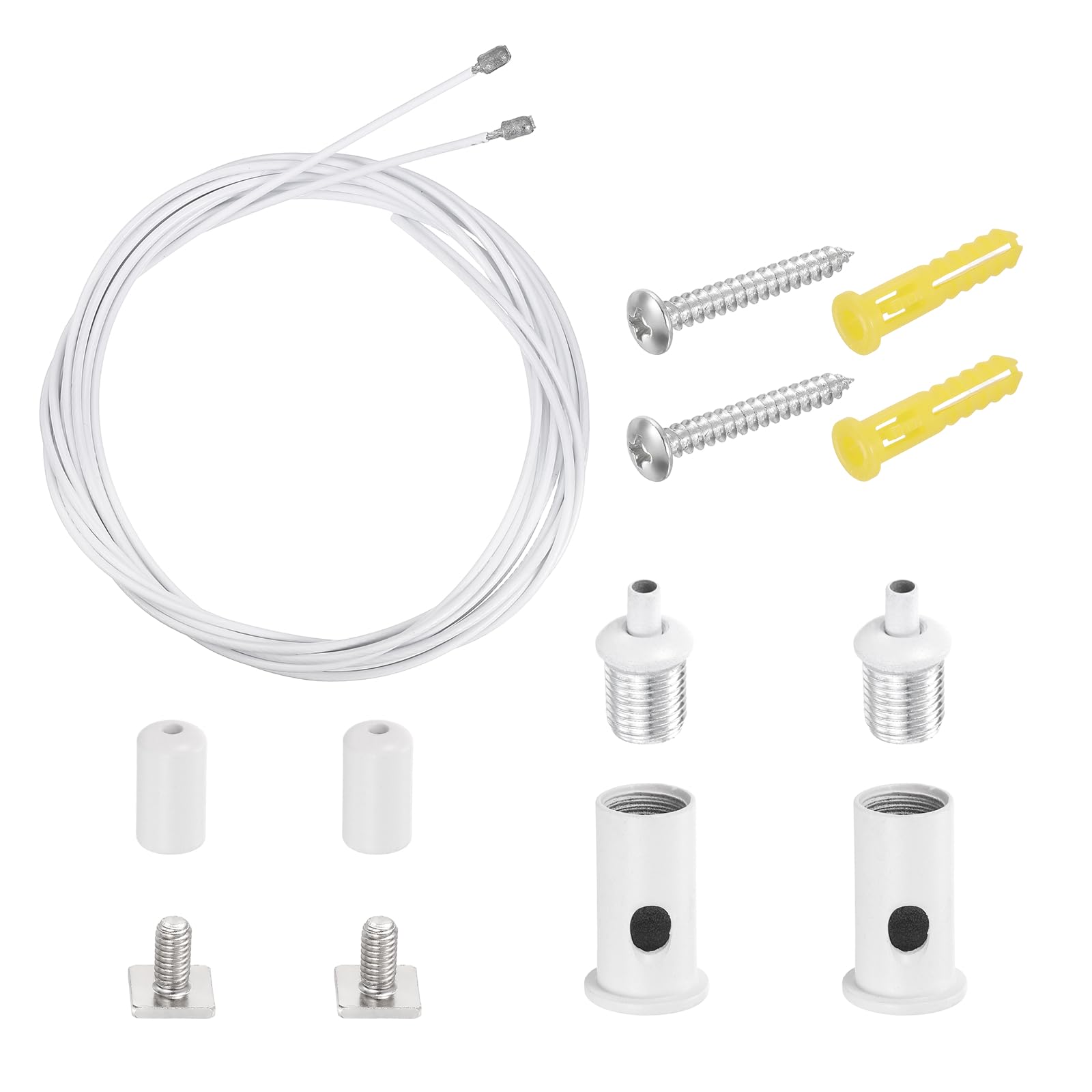 sourcing map 2Set Ceiling Hanging Wire Cable Kit, 6.6ft Top Adjust Adjustable Hanging Wire Rope Suspension with Square Mount Screw Kit for Pendant Chandelier Ceiling LED Panel Light, White