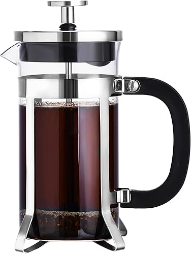 PARACITY French Press Cafeteratetera, mini prensa de café y té de campamento de acero inoxidable 304 y vidrio resistente al calor, cafetera fría de
