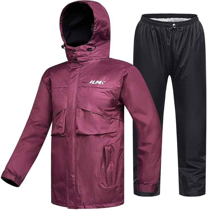 ILM Traje de lluvia de motocicleta para mujer Chubasquero resistente al agua 6 bolsillos 2 piezas campera y pantalones impermeables empacables Modelo RS02