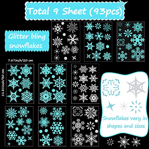 9 Sheets Snowflakes Wall Decal Silver Christmas Window Clings Winter Theme Decorations Stickers Removable Vinyl Snowflake Decals For Living Room Bedroom Lobby Of Preschool (Blue, Silver) #TOP1