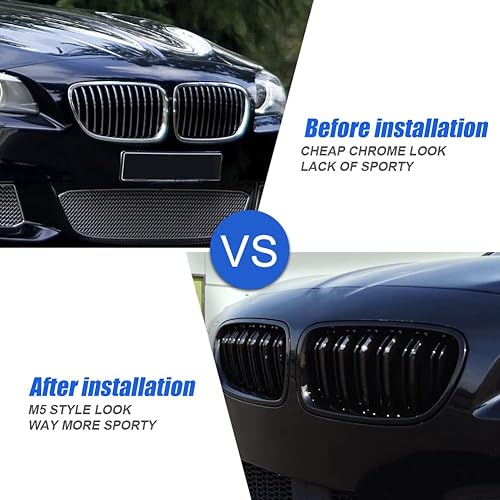 Miniatura 6 de sportuli Parrilla de repuesto frontal compatible con BMW Serie 5 F10 F11 F18 M5 negro brillante