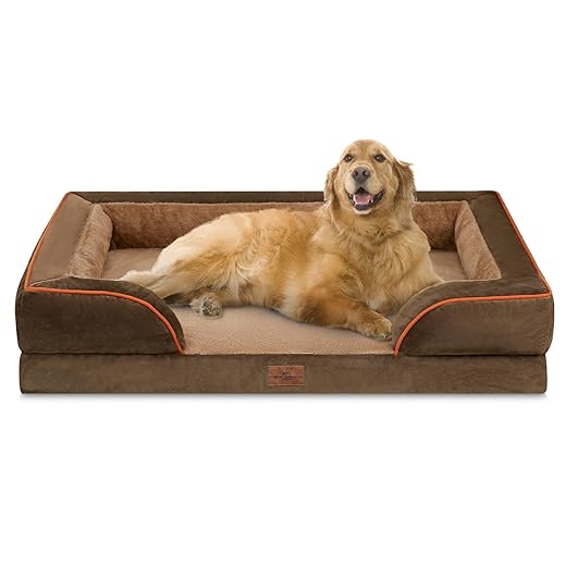 Comfort Expression Orthopedic Dog Bed for Extra Large Dogs 42x30 Inch, Waterproof Supportive Egg Crate Foam XL Pet Bed with Removable Bolsters, Dog Couch with Washable Cover & Non-Slip Bottom, Brown