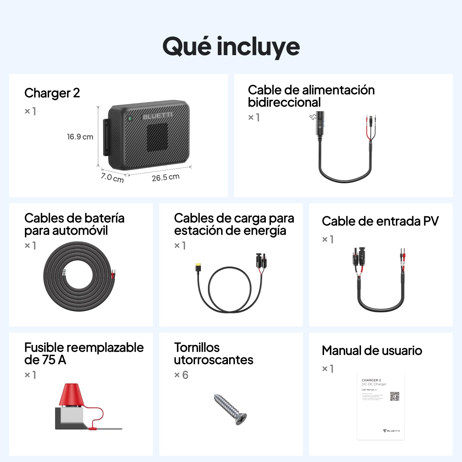 BLUETTI Charger 2, Cargador Alternador/DC-DC 1200W, Entrada Dual Coche+Solar, 13× Más Rápido, para Estaciones Portátiles y Arranque de Emergencia en Viajes y Autocaravanas